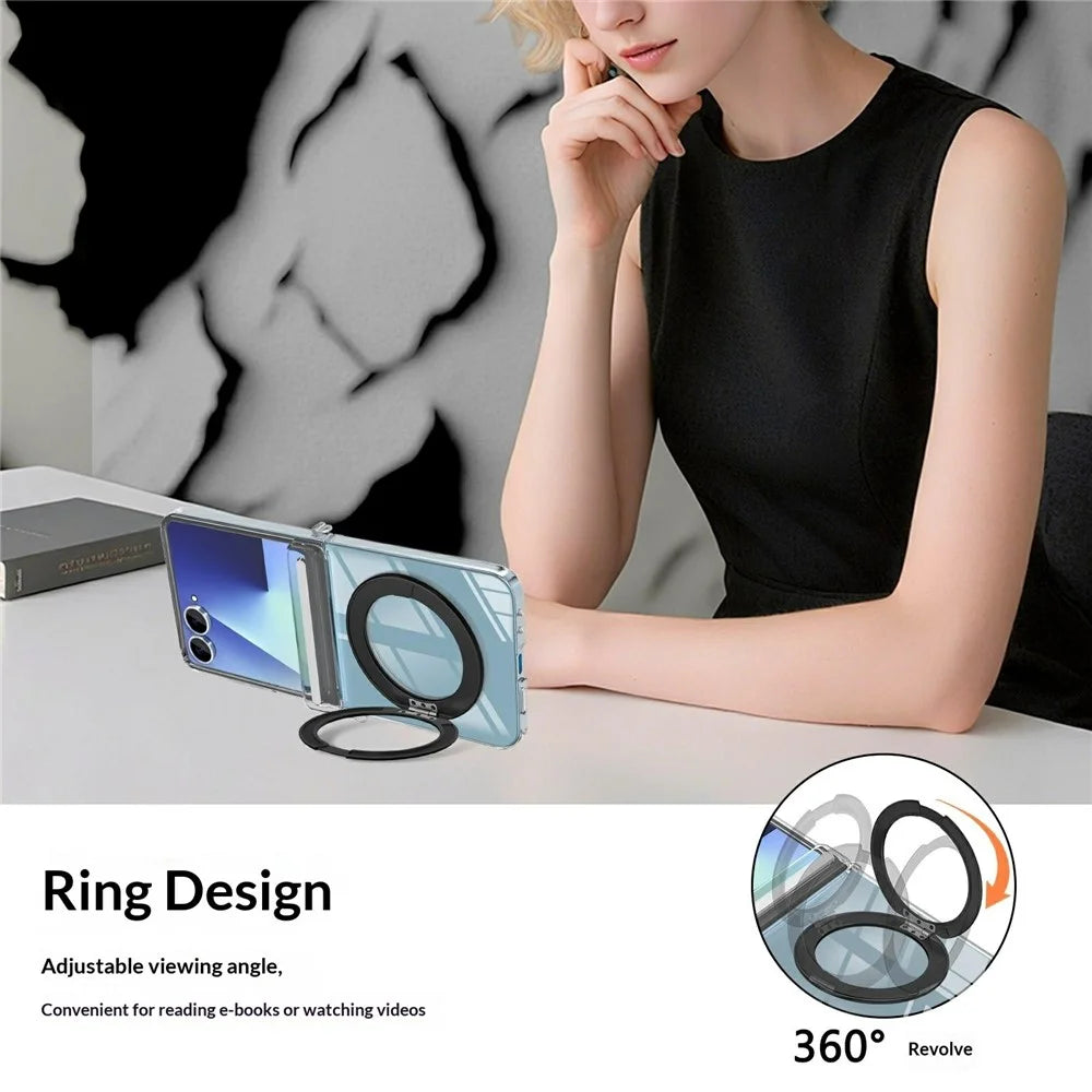 For Samsung Galaxy Z Flip8 Magnetic Case Rotating Kickstand Hinge Protection Clear PC Phone Cover - Black - 7