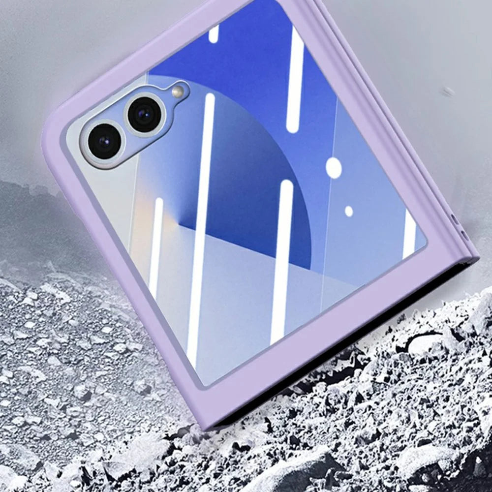 For Samsung Galaxy Z Flip8 Case Hard PC Soft-touch Phone Cover with Built-in Tempered Glass Film - Purple - 3