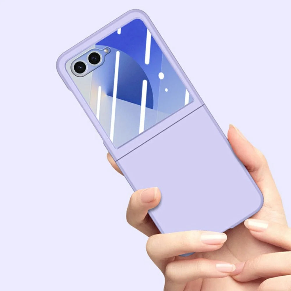 For Samsung Galaxy Z Flip7 5G Case Hard PC Soft-touch Phone Cover with Built-in Tempered Glass Film - Purple - 4