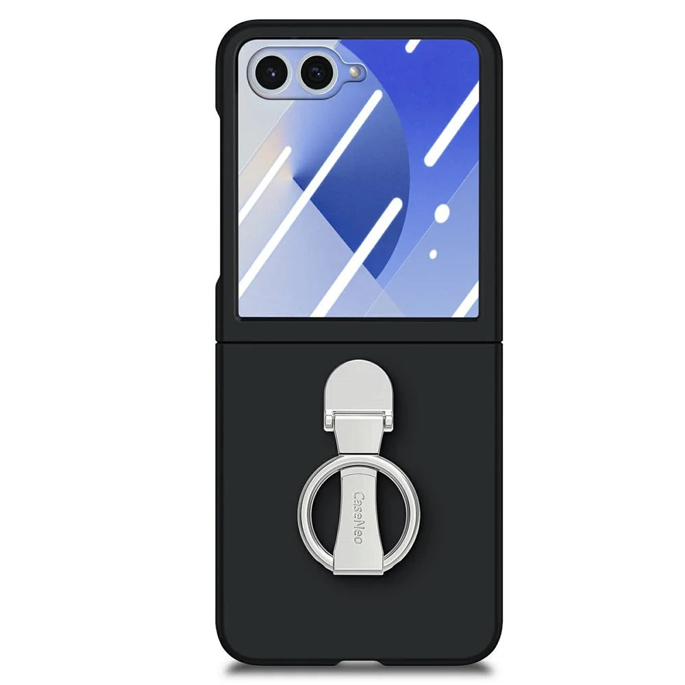 CASENEO for Samsung Galaxy Z Flip8 Case Ring Kickstand Skin-feel PC Phone Cover with Screen Protector - Black - 1