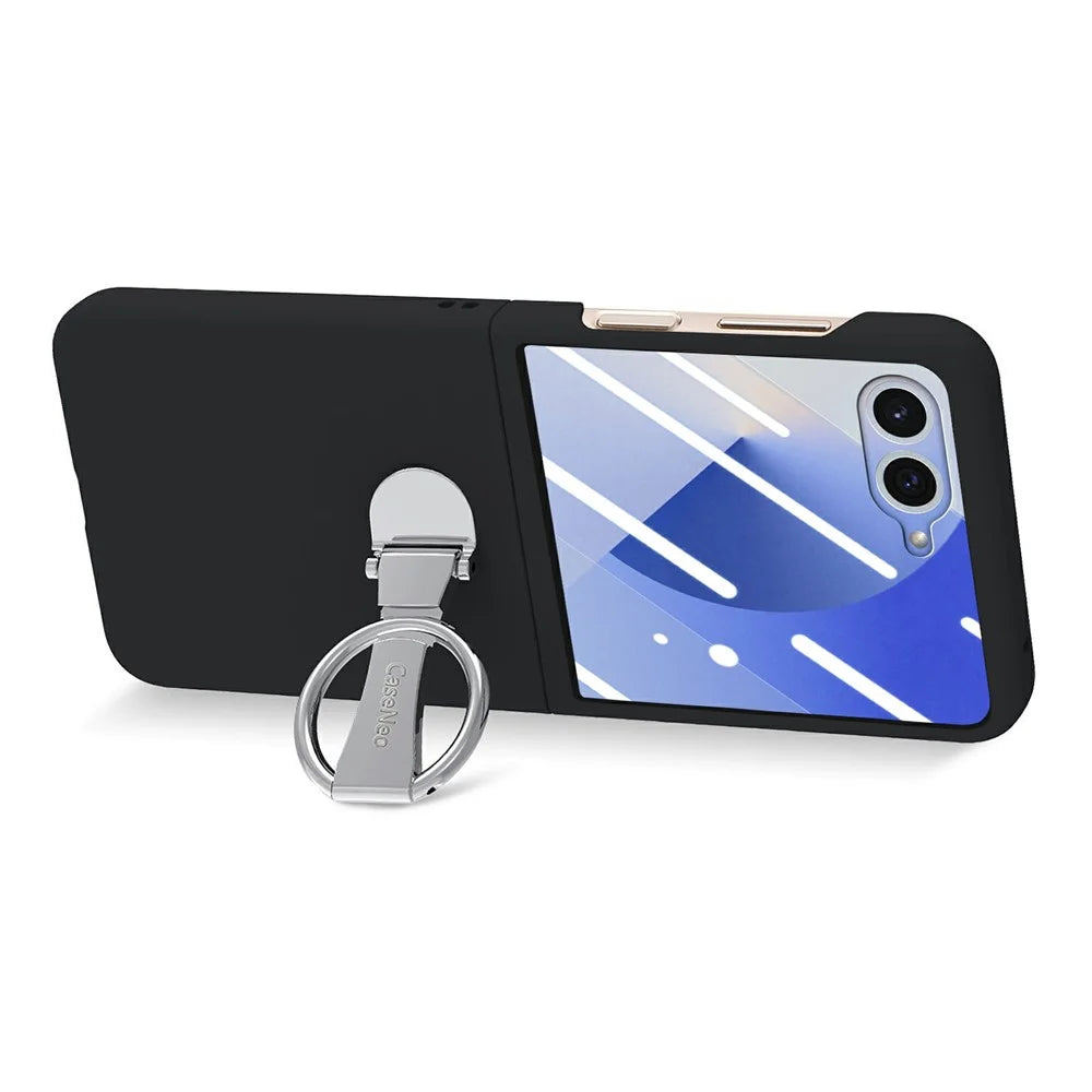 CASENEO for Samsung Galaxy Z Flip8 Case Ring Kickstand Skin-feel PC Phone Cover with Screen Protector - Black - 3