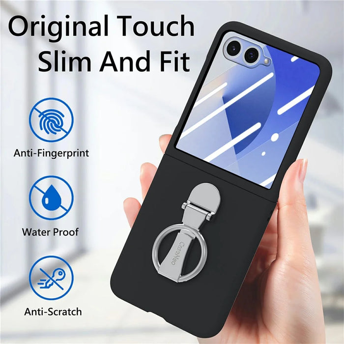 CASENEO for Samsung Galaxy Z Flip8 Case Ring Kickstand Skin-feel PC Phone Cover with Screen Protector - Black - 5