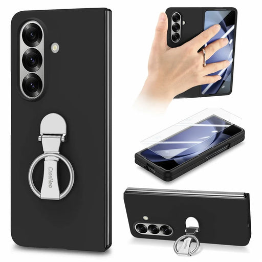 CASENEO for Samsung Galaxy Z Fold8 Ultra Case Ring Kickstand Skin-feel PC Phone Cover with Screen Protector - Black - 1