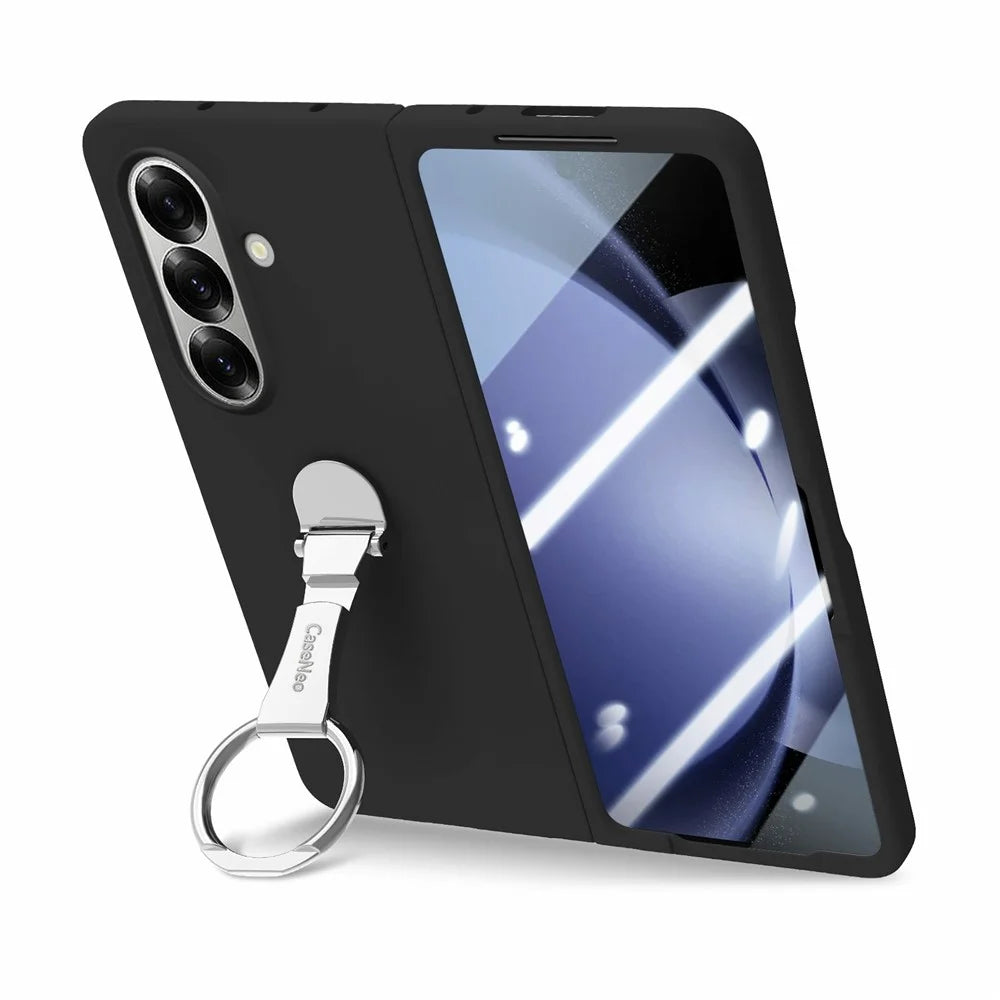 CASENEO for Samsung Galaxy Z Fold7 5G Case Ring Kickstand Skin-feel PC Phone Cover with Screen Protector - Black - 3