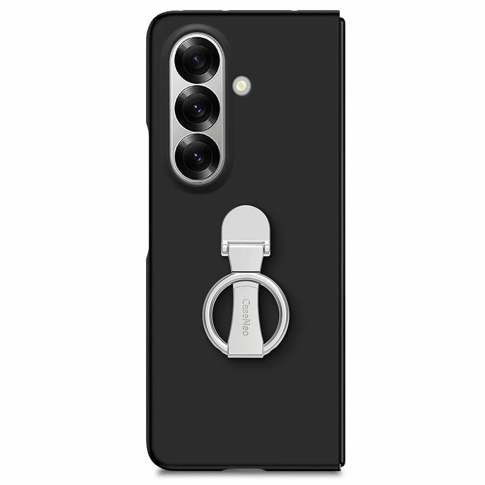 CASENEO for Samsung Galaxy Z Fold7 5G Case Ring Kickstand Skin-feel PC Phone Cover with Screen Protector - Black - 5
