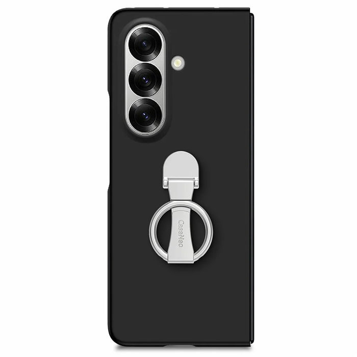 CASENEO for Samsung Galaxy Z Fold7 5G Case Ring Kickstand Skin-feel PC Phone Cover with Screen Protector - Black - 5