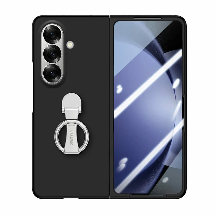 CASENEO for Samsung Galaxy Z Fold7 5G Case Ring Kickstand Skin-feel PC Phone Cover with Screen Protector - Black - 6