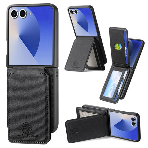 For Samsung Galaxy Z Flip7 5G Case Magnetic Detachable Card Holder Leather Phone Back Cover - Black - 1