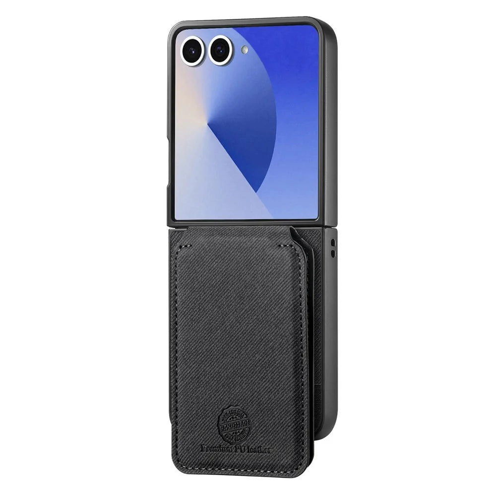 For Samsung Galaxy Z Flip7 5G Case Magnetic Detachable Card Holder Leather Phone Back Cover - Black - 2