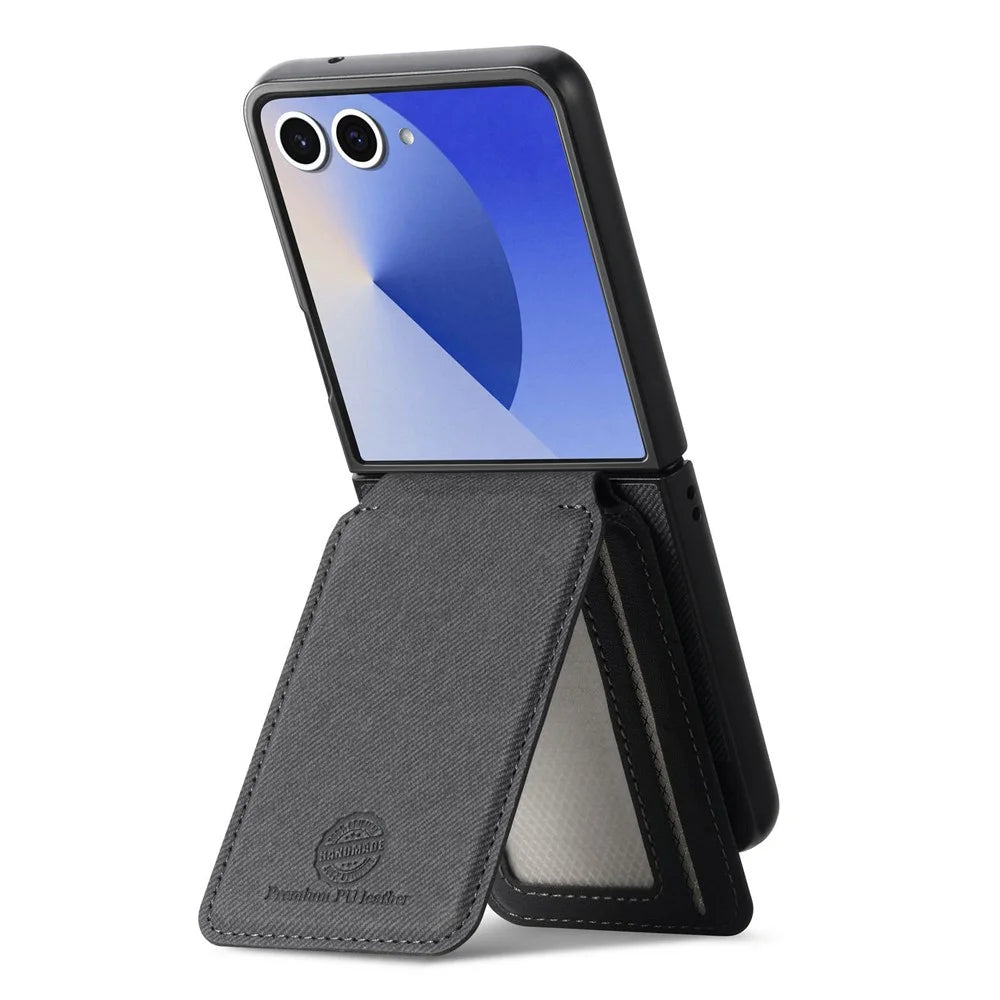For Samsung Galaxy Z Flip7 5G Case Magnetic Detachable Card Holder Leather Phone Back Cover - Black - 3