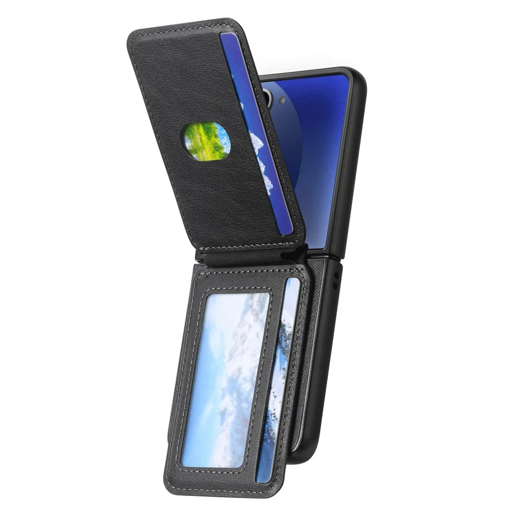 For Samsung Galaxy Z Flip7 5G Case Magnetic Detachable Card Holder Leather Phone Back Cover - Black - 4