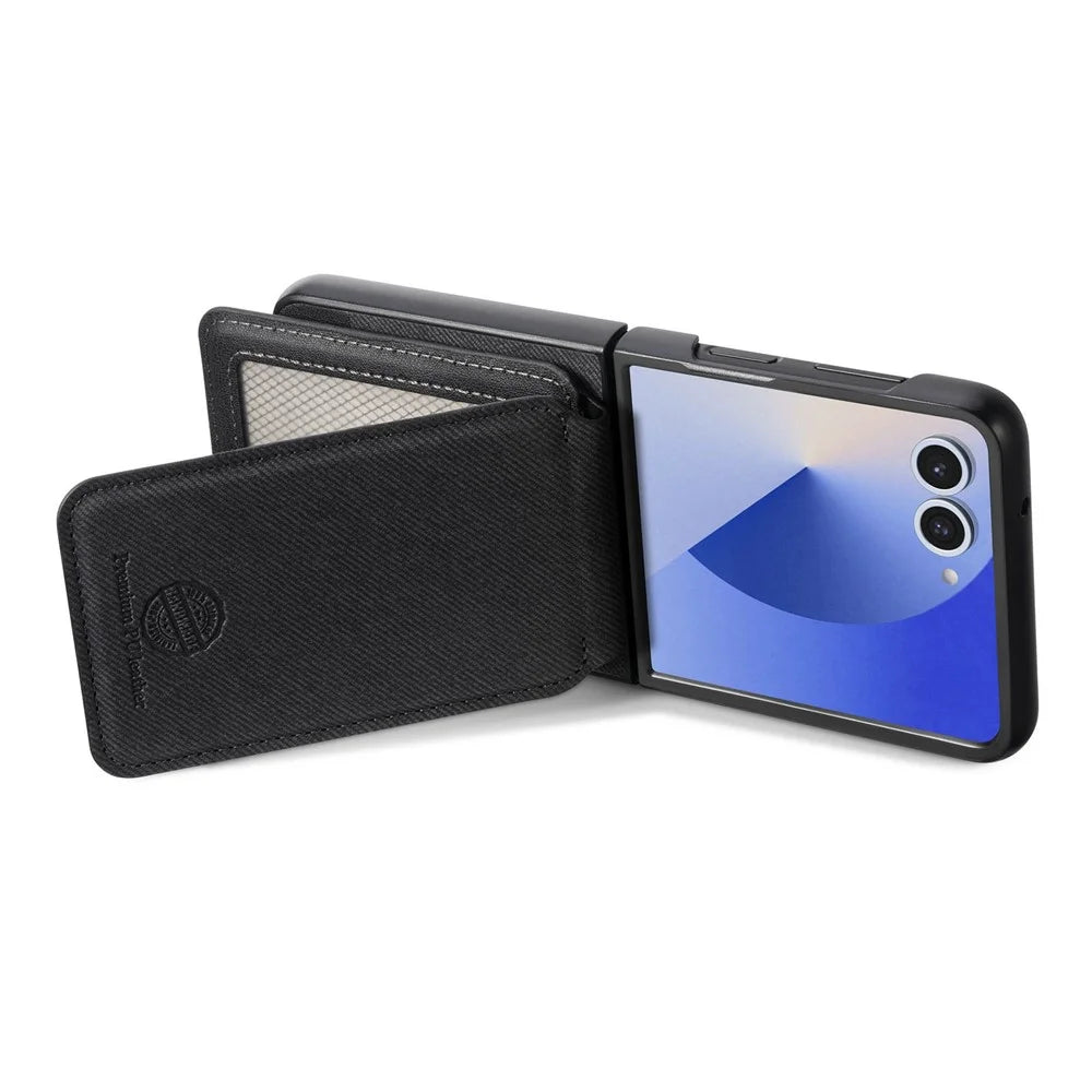 For Samsung Galaxy Z Flip7 5G Case Magnetic Detachable Card Holder Leather Phone Back Cover - Black - 6
