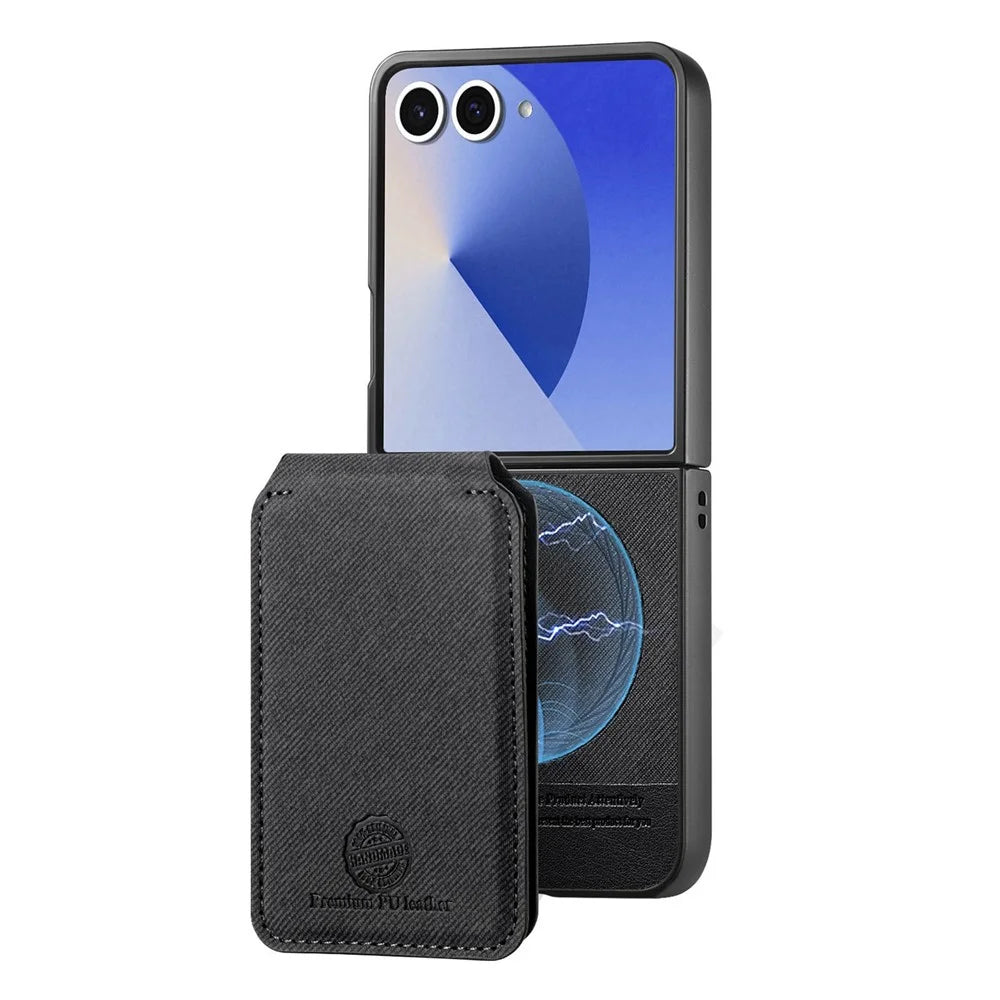 For Samsung Galaxy Z Flip8 Case Magnetic Detachable Card Holder Leather Phone Back Cover - Black - 7