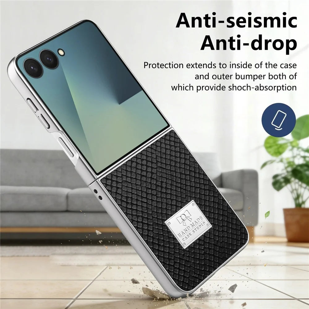 For Samsung Galaxy Z Flip7 5G Case Snake Pattern Leather + PC Anti-fingerprint Phone Cover - Black - 6