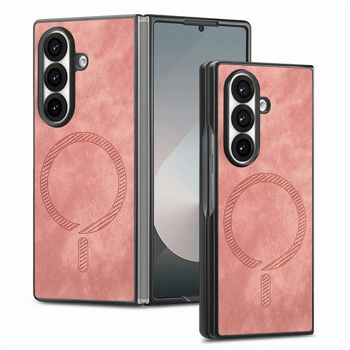For Samsung Galaxy Z Fold8 Ultra Magnetic Case Vintage Leather + PC Protective Phone Cover - Pink - 1