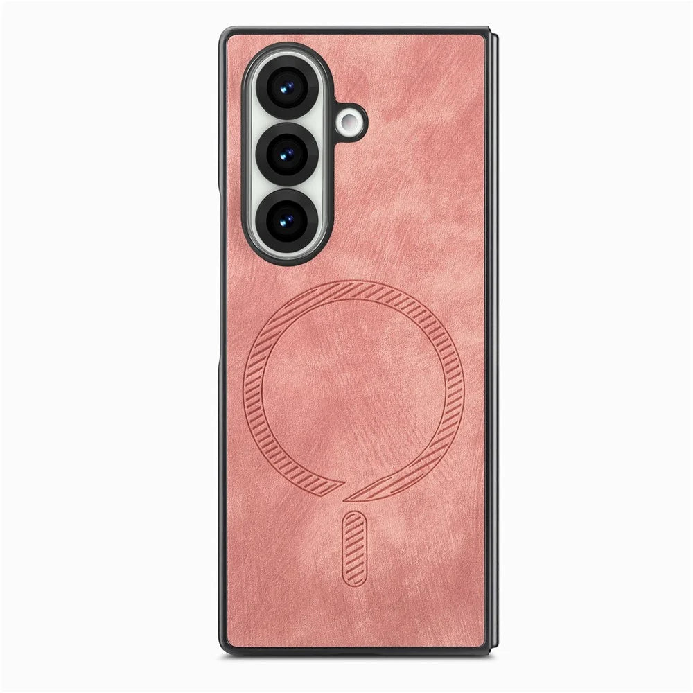 For Samsung Galaxy Z Fold8 Ultra Magnetic Case Vintage Leather + PC Protective Phone Cover - Pink - 3
