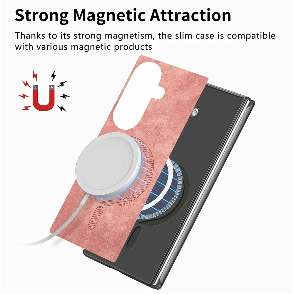 For Samsung Galaxy Z Fold8 Ultra Magnetic Case Vintage Leather + PC Protective Phone Cover - Pink - 4