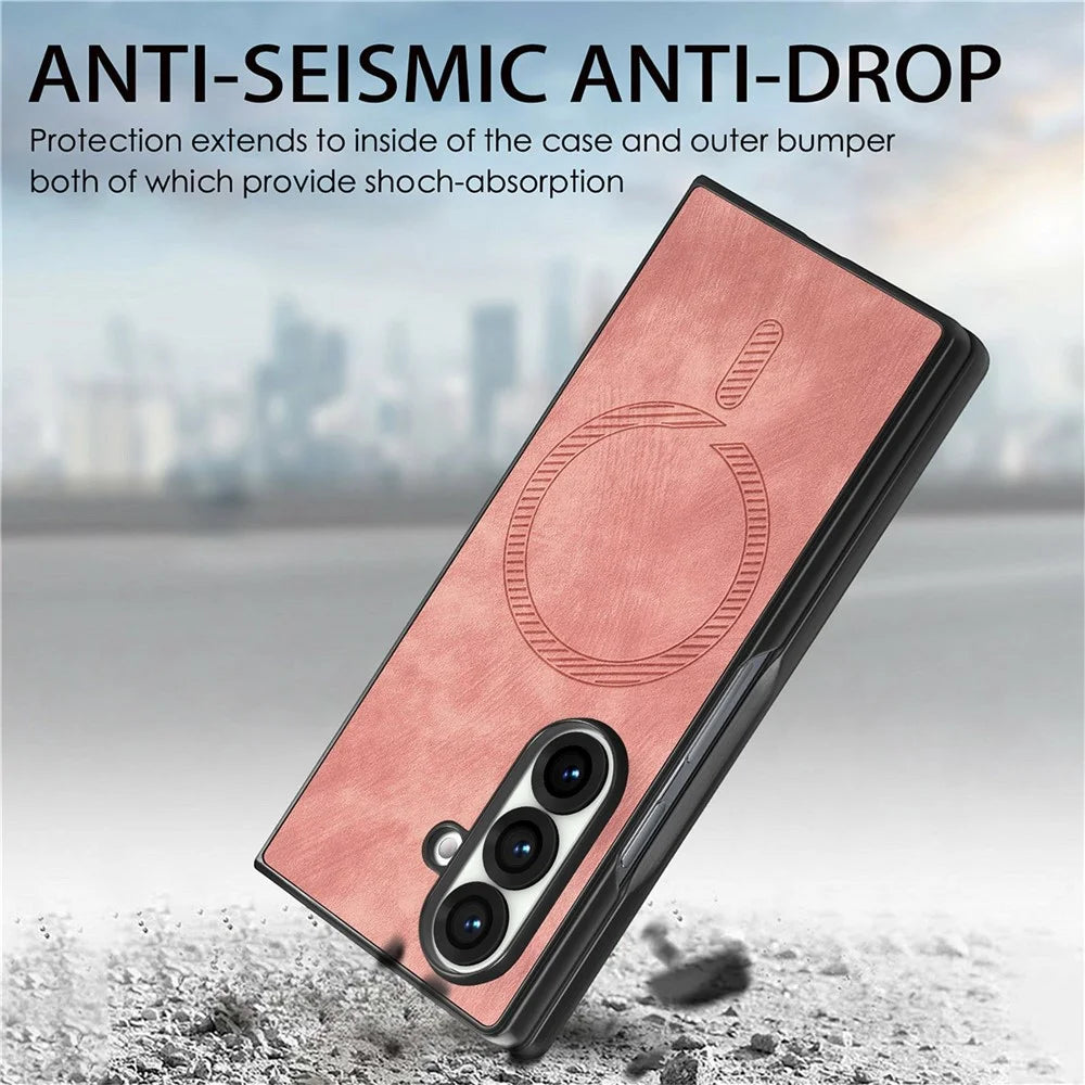 For Samsung Galaxy Z Fold8 Ultra Magnetic Case Vintage Leather + PC Protective Phone Cover - Pink - 5