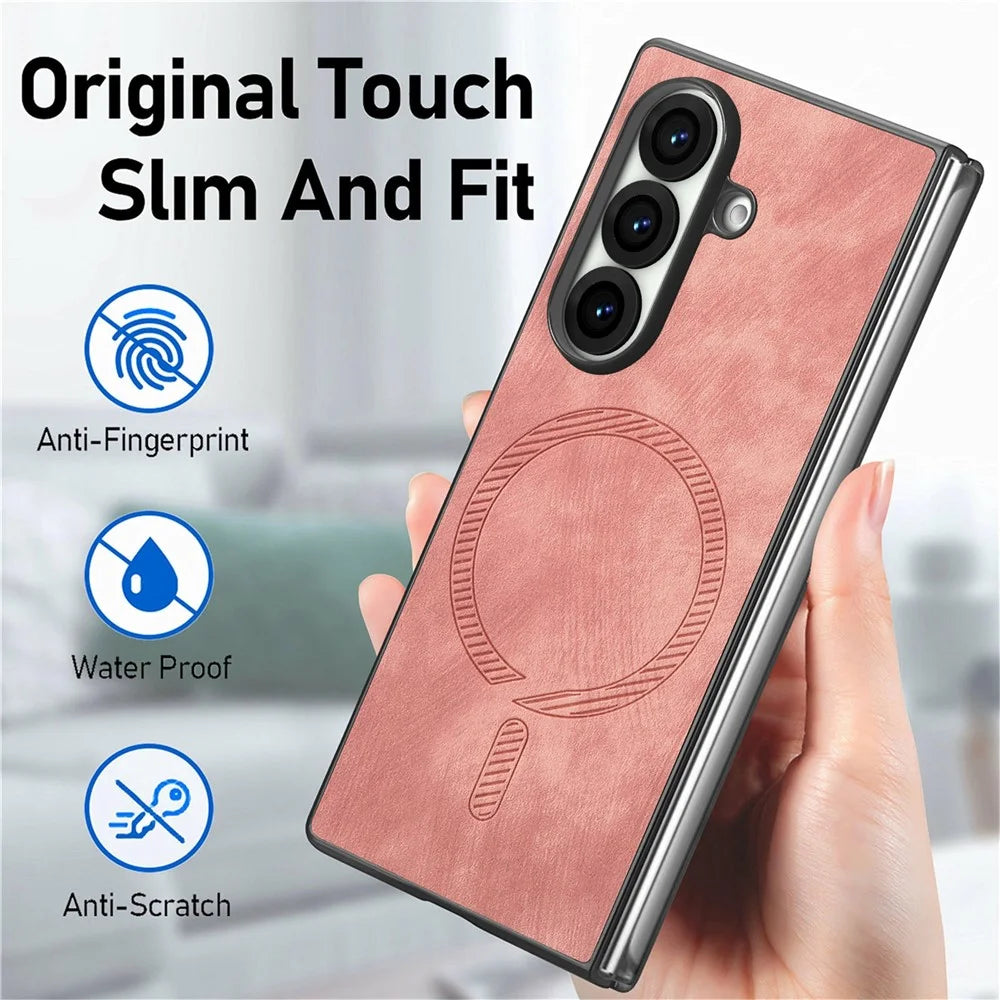 For Samsung Galaxy Z Fold8 Ultra Magnetic Case Vintage Leather + PC Protective Phone Cover - Pink - 6