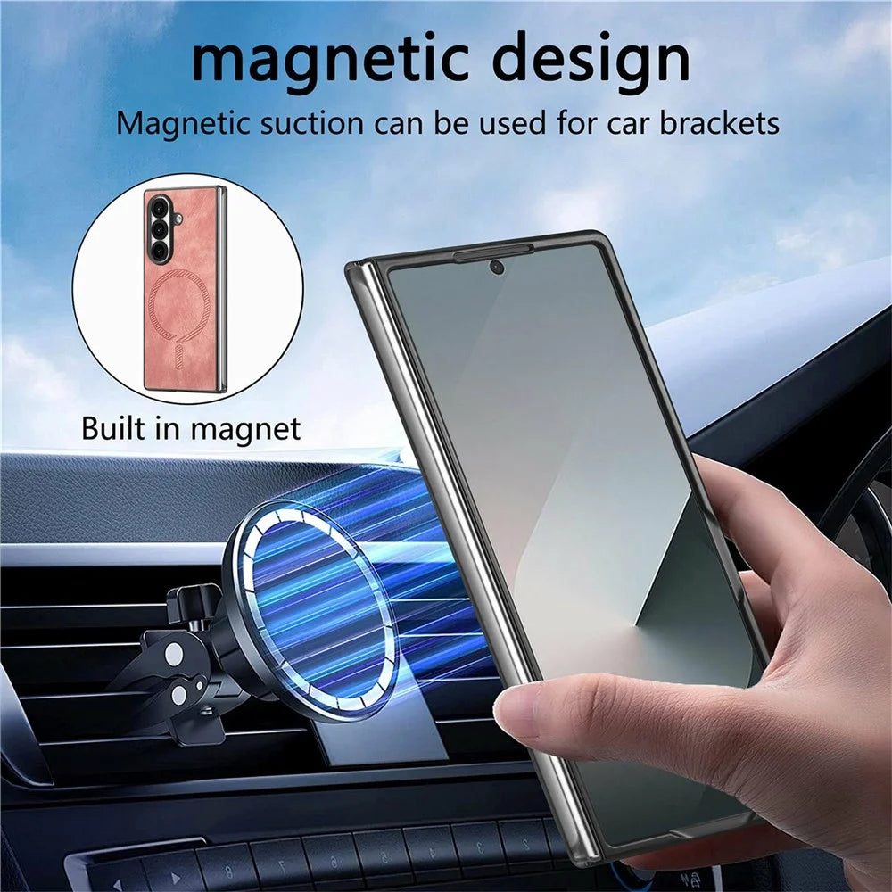 For Samsung Galaxy Z Fold8 Ultra Magnetic Case Vintage Leather + PC Protective Phone Cover - Pink - 7