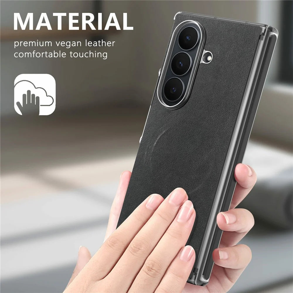 For Samsung Galaxy Z Fold8 Ultra Magnetic Case PU Leather Dual-Axis Shockproof Phone Cover - Black - 6