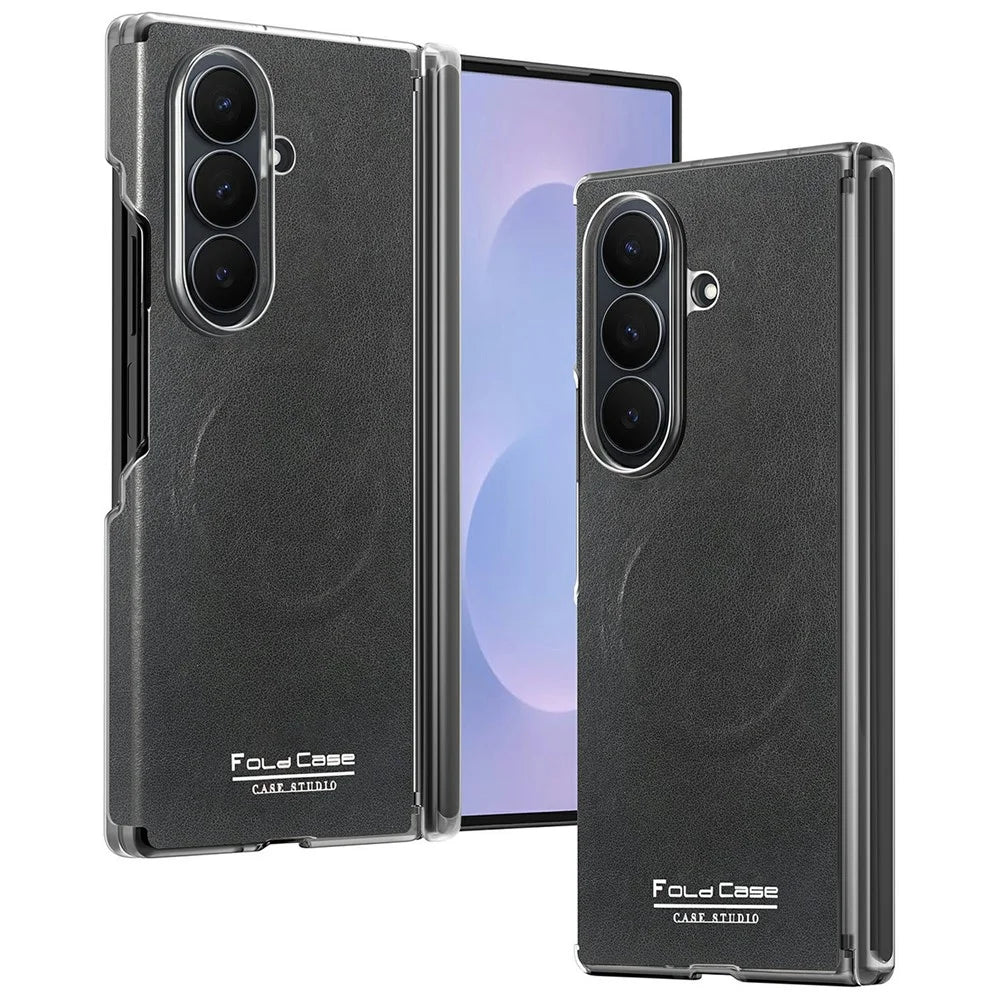 For Samsung Galaxy Z Fold7 5G Magnetic Case PU Leather Dual-Axis Shockproof Phone Cover - Black - 1
