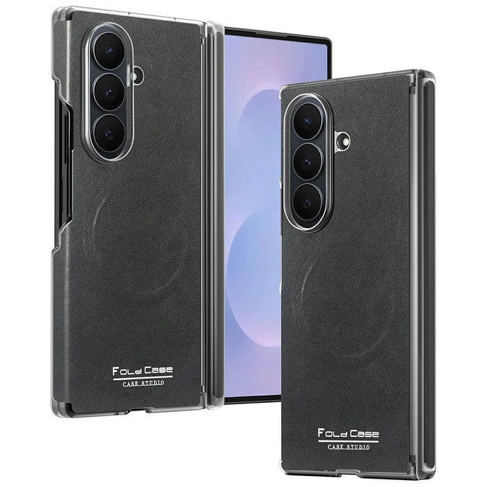 For Samsung Galaxy Z Fold7 5G Magnetic Case PU Leather Dual-Axis Shockproof Phone Cover - Black - 1