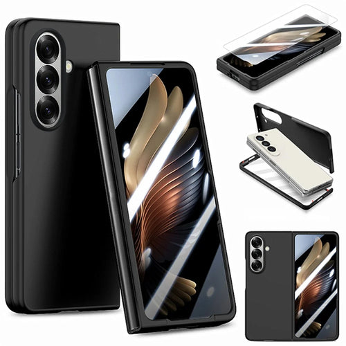 For Samsung Galaxy Z Fold7 5G Case Hard PC Soft-touch Phone Cover with Built-in Tempered Glass Film - Black - 1