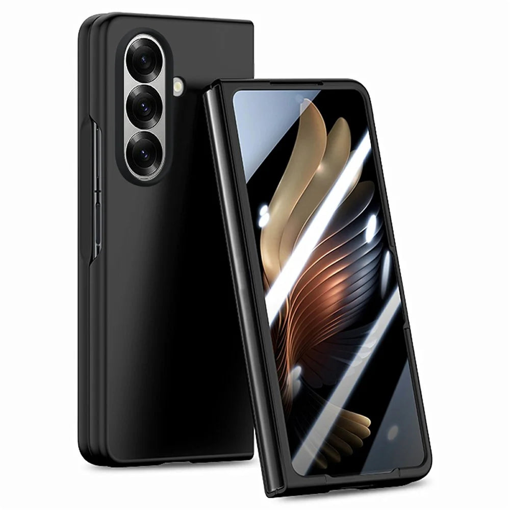 For Samsung Galaxy Z Fold7 5G Case Hard PC Soft-touch Phone Cover with Built-in Tempered Glass Film - Black - 2