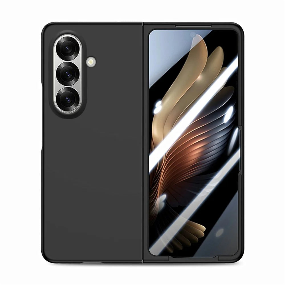 For Samsung Galaxy Z Fold7 5G Case Hard PC Soft-touch Phone Cover with Built-in Tempered Glass Film - Black - 3