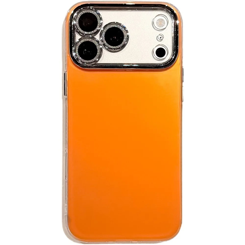 For iPhone 18 Pro / 17 Pro Case PC + TPU IMD Phone Cover with Electroplated Camera Frame - Vibrant Orange - 1