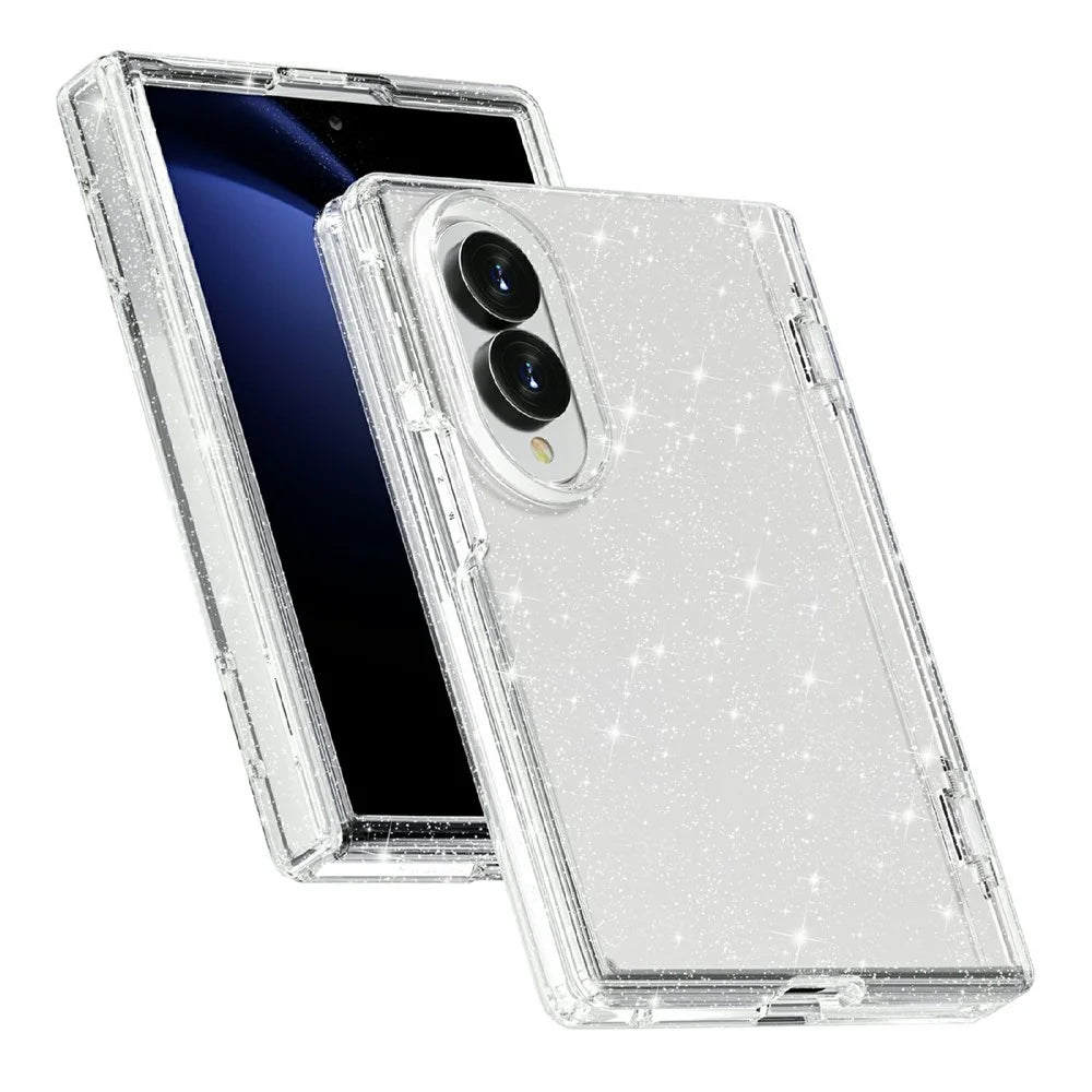For Samsung Galaxy Z Fold8 Case Sparkly Powder Glitter Shiny Soft TPU + Hard PC Back Cover - White - 1