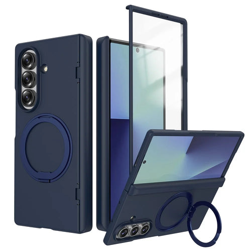 For Samsung Galaxy Z Fold8 Ultra Case Rotating Kickstand Skin-touch PC Phone Protective Cover with Screen Protector - Blue - 1