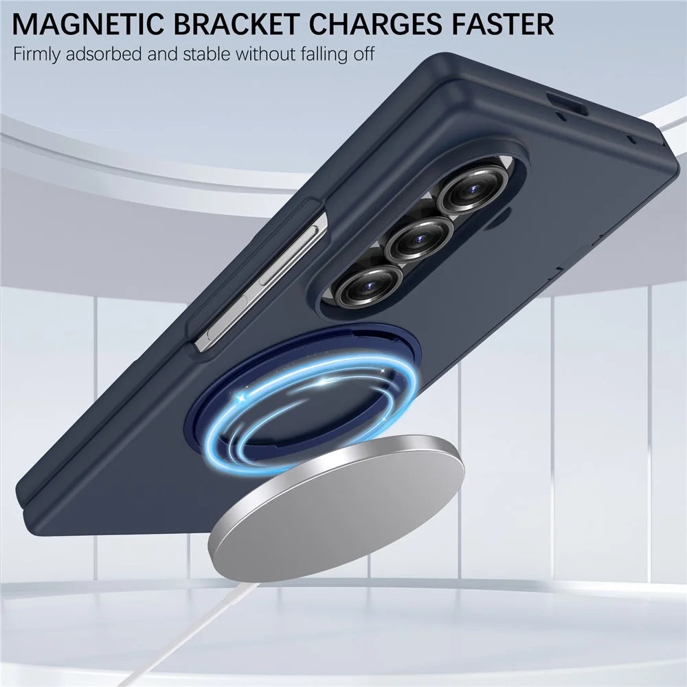 For Samsung Galaxy Z Fold8 Ultra Case Rotating Kickstand Skin-touch PC Phone Protective Cover with Screen Protector - Blue - 3