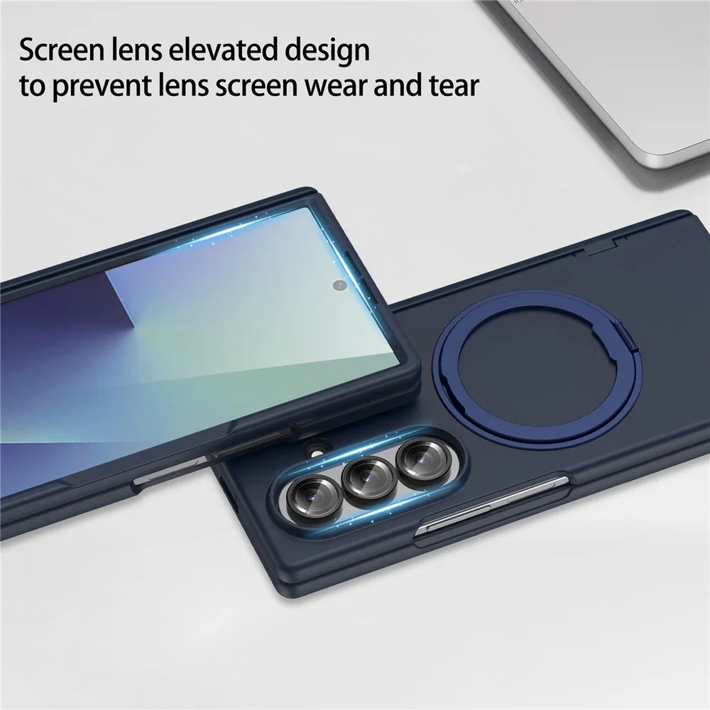 For Samsung Galaxy Z Fold8 Ultra Case Rotating Kickstand Skin-touch PC Phone Protective Cover with Screen Protector - Blue - 5
