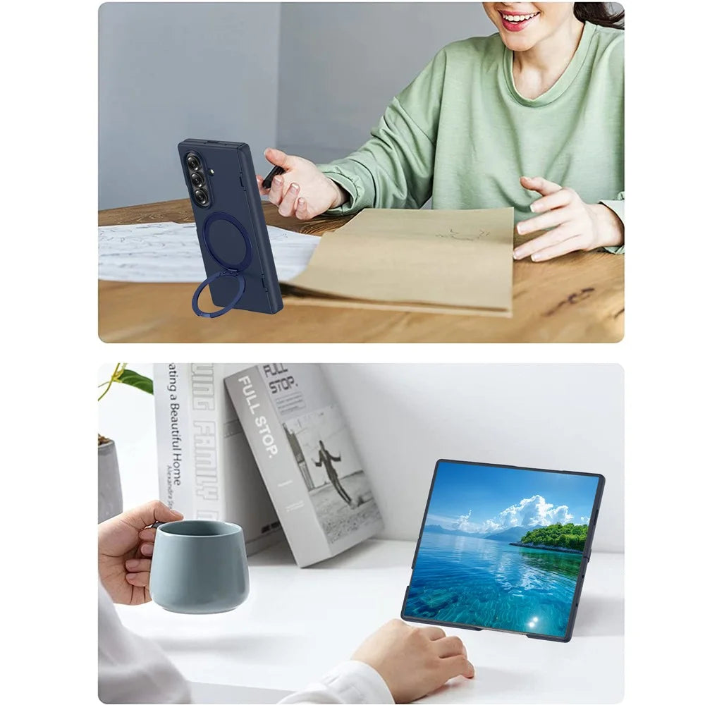 For Samsung Galaxy Z Fold8 Ultra Case Rotating Kickstand Skin-touch PC Phone Protective Cover with Screen Protector - Blue - 6