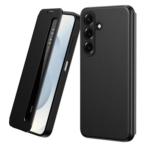 For Samsung Galaxy A27 5G Case Smart View Window Leather Phone Cover - Black - 1