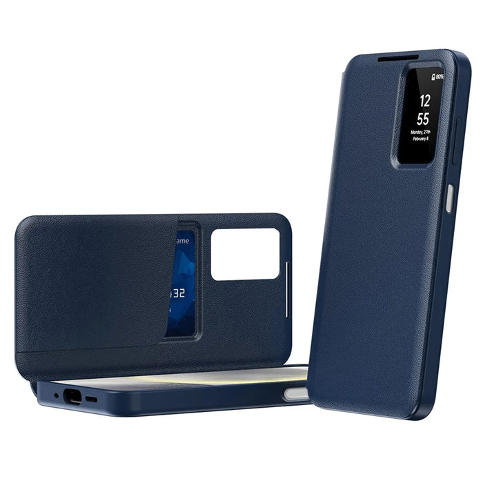 For Samsung Galaxy A27 5G Case with Card Holder Smart View Window Leather Phone Cover - Sapphire - 1