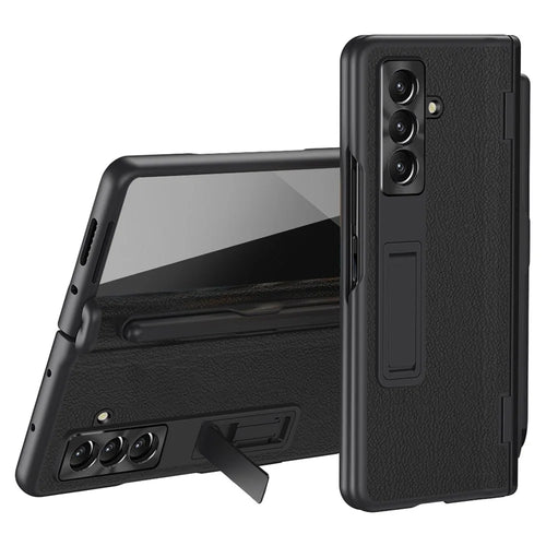 For Samsung Galaxy Z Fold8 Ultra Case Kickstand PC + PU Leather Folding Phone Cover with Screen Protector and Stylus - Black - 1
