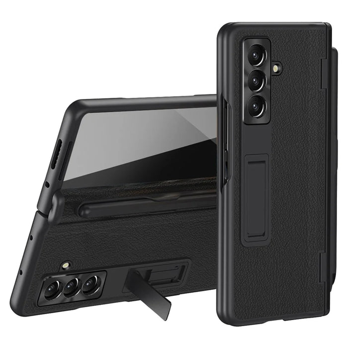 For Samsung Galaxy Z Fold8 Ultra Case Kickstand PC + PU Leather Folding Phone Cover with Screen Protector and Stylus - Black - 1