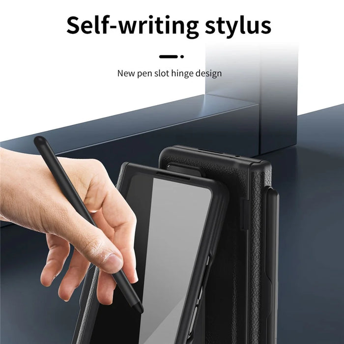 For Samsung Galaxy Z Fold8 Ultra Case Kickstand PC + PU Leather Folding Phone Cover with Screen Protector and Stylus - Black - 3