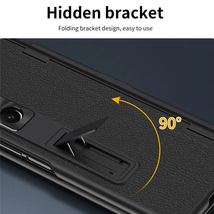 For Samsung Galaxy Z Fold8 Ultra Case Kickstand PC + PU Leather Folding Phone Cover with Screen Protector and Stylus - Black - 5