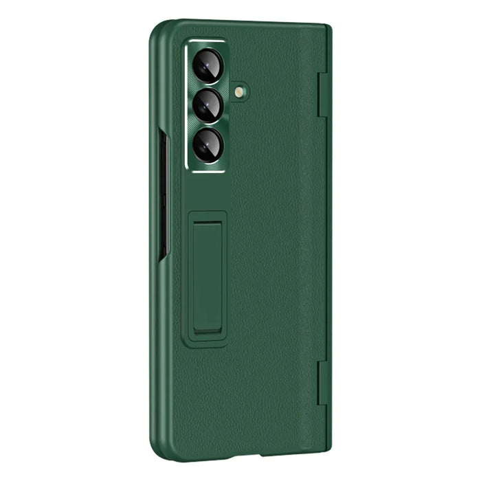 For Samsung Galaxy Z Fold8 Ultra Case with Tempered Glass Film Kickstand PC  + PU Leather Folding Phone Cover - Green - 2