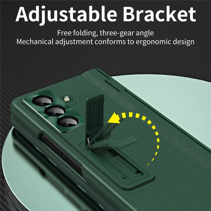 For Samsung Galaxy Z Fold8 Ultra Case with Tempered Glass Film Kickstand PC  + PU Leather Folding Phone Cover - Green - 3