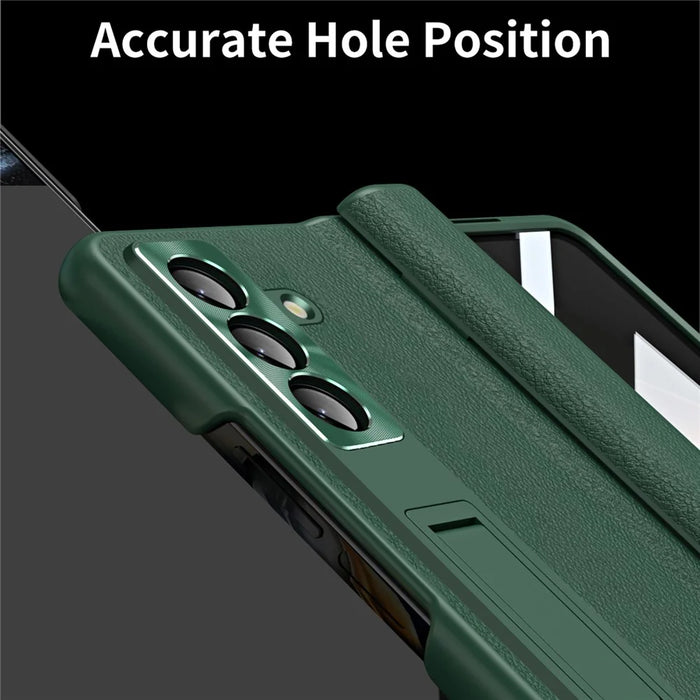 For Samsung Galaxy Z Fold8 Ultra Case with Tempered Glass Film Kickstand PC  + PU Leather Folding Phone Cover - Green - 4