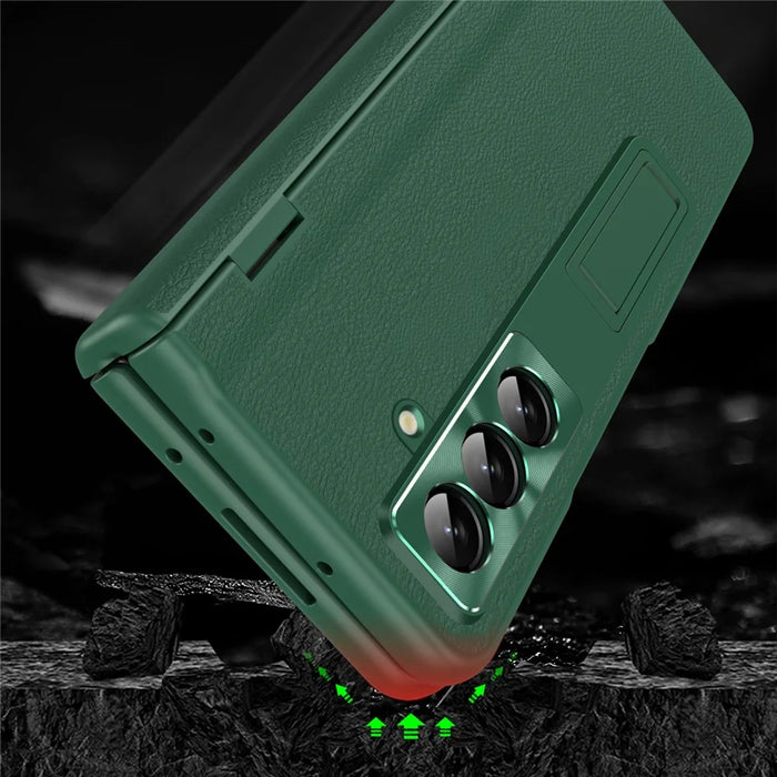 For Samsung Galaxy Z Fold8 Ultra Case with Tempered Glass Film Kickstand PC  + PU Leather Folding Phone Cover - Green - 5