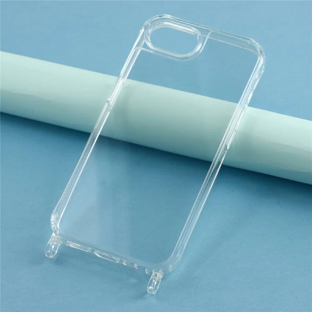 For iPhone 17e / 16e Case PC+TPU 1.5mm Clear Phone Cover with Lanyard Holes - Transparent - 6