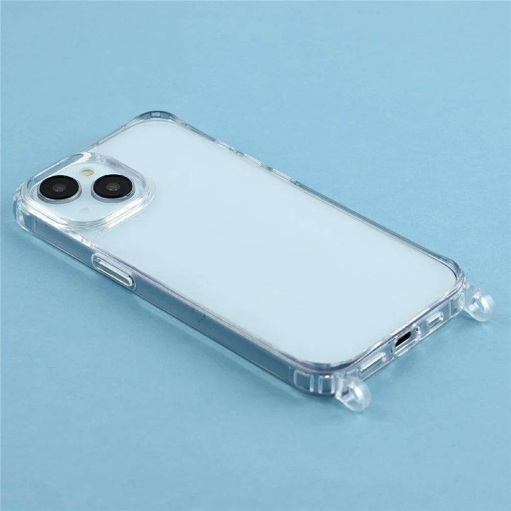 For iPhone 15 Plus Case PC+TPU 1.5mm Clear Phone Cover with Lanyard Holes - Transparent - 4
