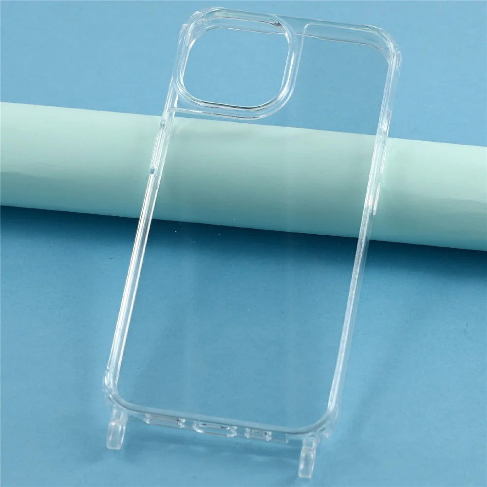 For iPhone 15 Plus Case PC+TPU 1.5mm Clear Phone Cover with Lanyard Holes - Transparent - 6