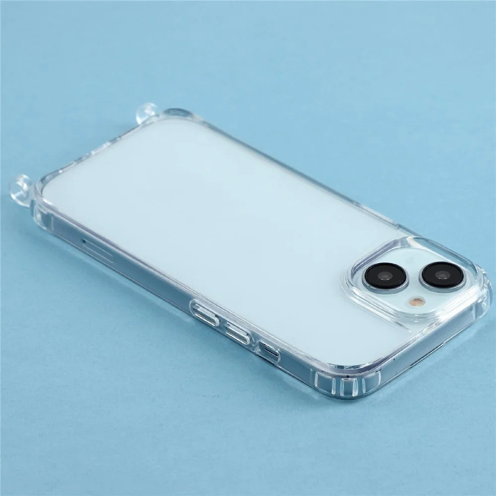 For iPhone 14 Case 1.5mm PC+TPU Clear Phone Cover with Lanyard Holes - Transparent - 5